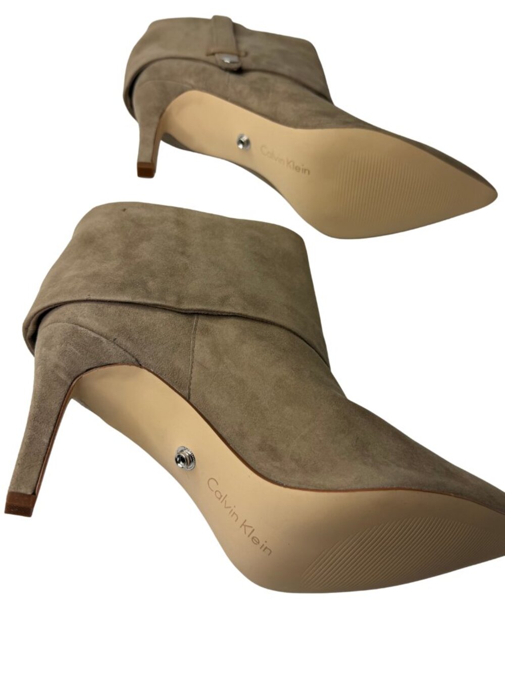 Calvin Klein Bethany Suede Fold-Over Pointed Toe Booties Tan Size 8.5 NEW - Picture 7 of 10